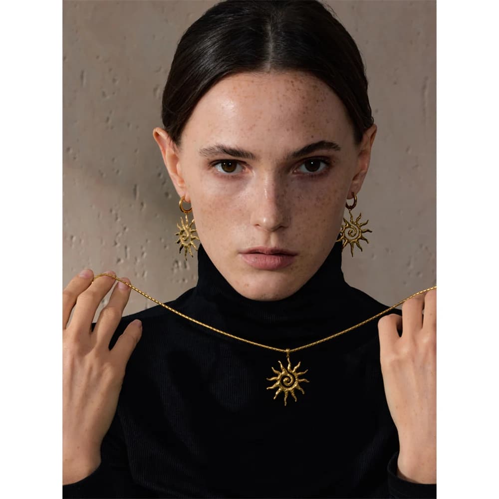 Yhpup New Popular Stainless Steel Sun Drop Necklace Hoop Earrings for Women Tarnish Resistant Charm Jewelry Set Accessories Gift - image 4