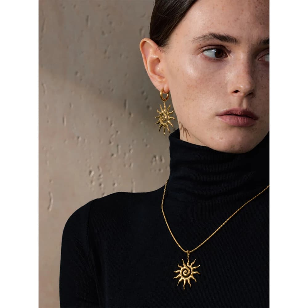 Yhpup New Popular Stainless Steel Sun Drop Necklace Hoop Earrings for Women Tarnish Resistant Charm Jewelry Set Accessories Gift - image 6