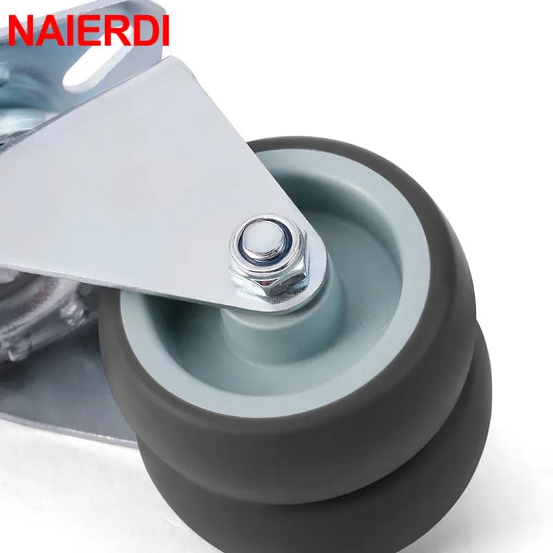 NAIERDI 4PCS 2 inch Trolley Casters Heavy Duty Swivel Soft Rubber Roller Wheels with Brake for Platform Furniture Wheels - image 6