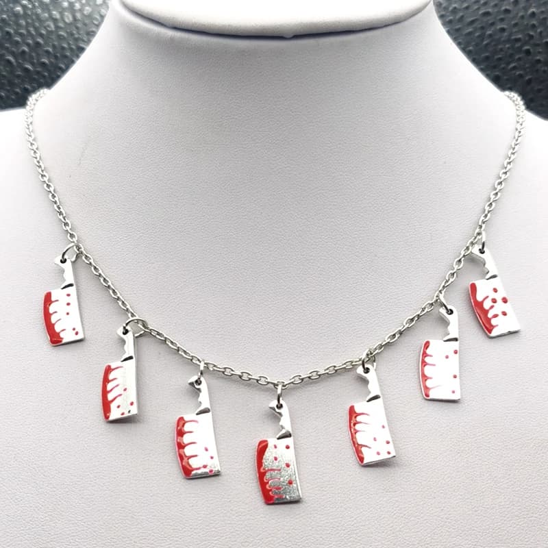 7 Kitchen Red Knives Tibetan Silver Kitchen Knife Necklace Charms Day of The Dead Necklace Gift Halloween Witch Jewelry Handmade - image 3