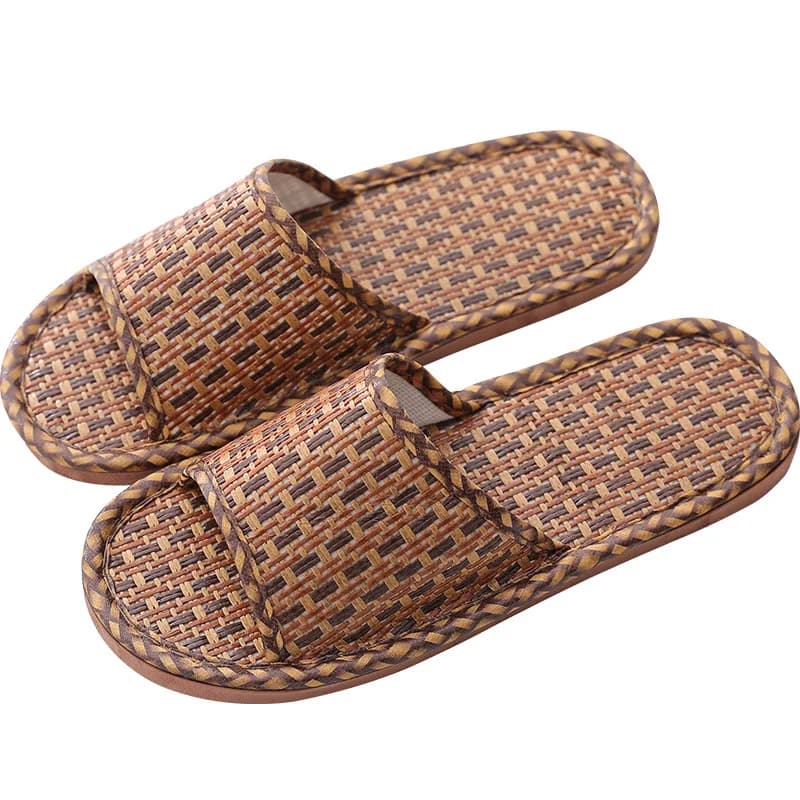 2026 Unisex Bamboo Rattan Woven Slippers Thick Sole Indoor Breathable Non Slip Household Four Seasons Home Shoes - image 6