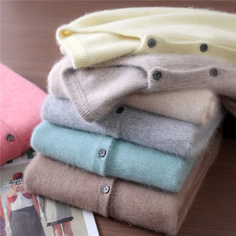 Autumn And Winter Women's Round Neck Mink Cashmere Knitted Cardigan Solid Color Button Wool Knitted Coat Temperament Sweater
