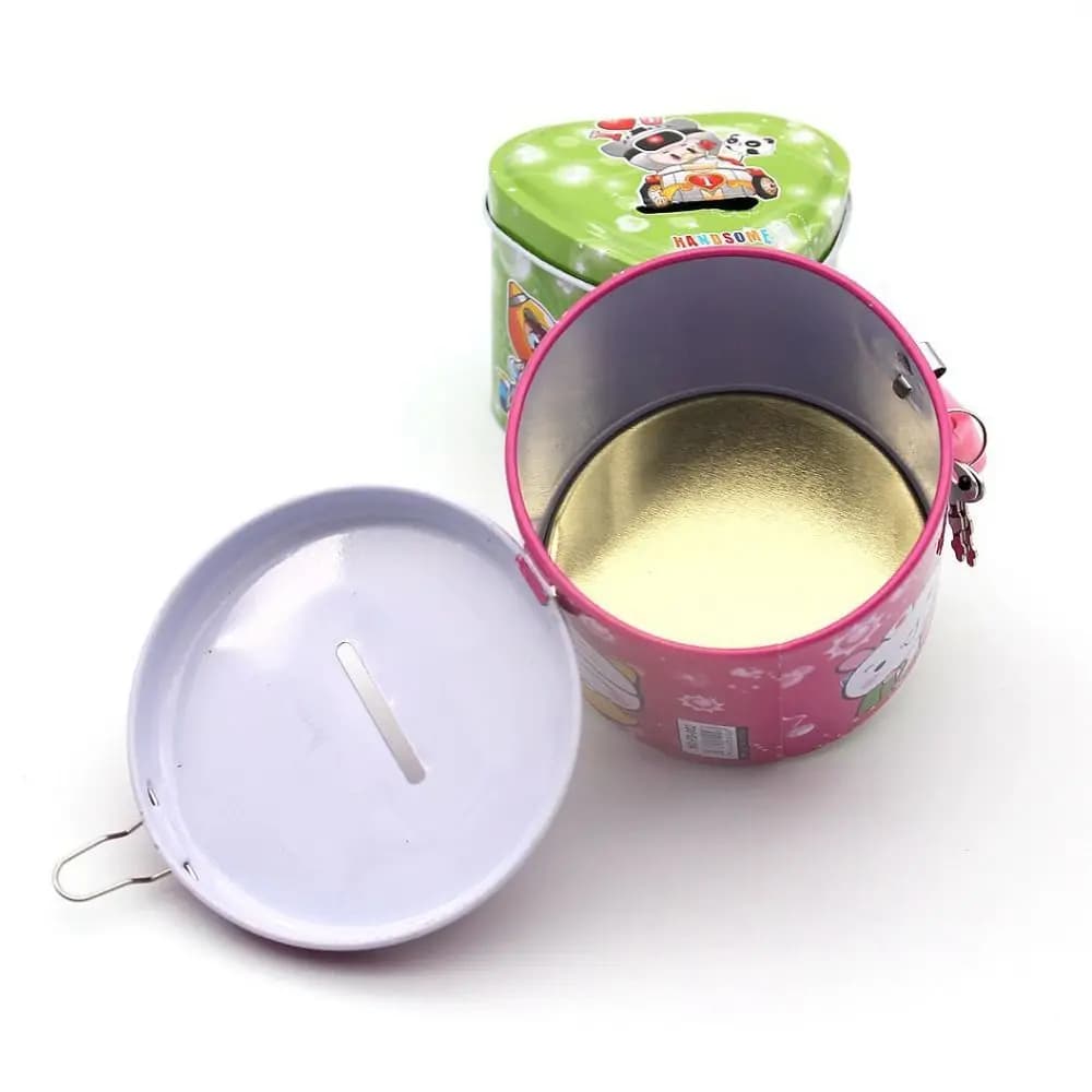 With Lock and Key Tinplate Piggy Bank Cartoon Print Design High Capacity Coin Savings Box Iron Art Cute Kids Storage Jar - image 3