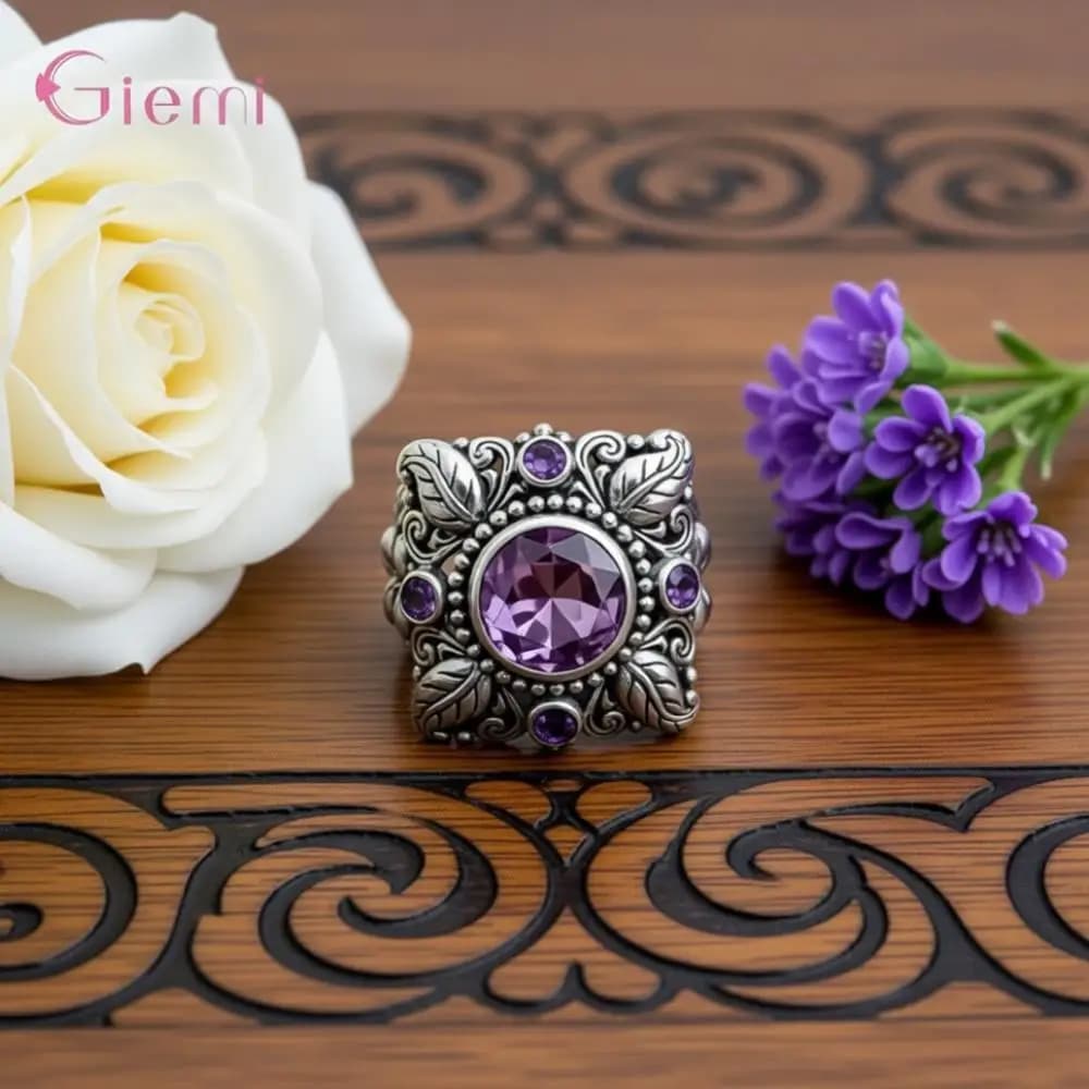 Vintage Flower Shape Genuine 925 Sterling Silver Rings Elegant Crystal Rings For Women Super Nice Jewelry For Party Dance - image 5