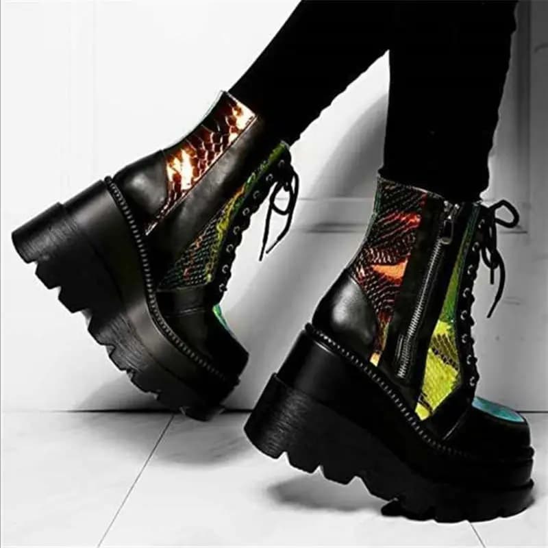 2023 New Autumn and Winter Women's Platform Boots High Top Side Zipper Boots Punk Style Thick Sole Large High Heel Women's Shoes - image 5