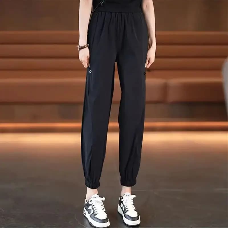 2023 Fashion New Pants Women Summer Thin Loose Solid Color Versatile Large Casual Elasticity Waist Straight Leg Lantern Trousers - image 3