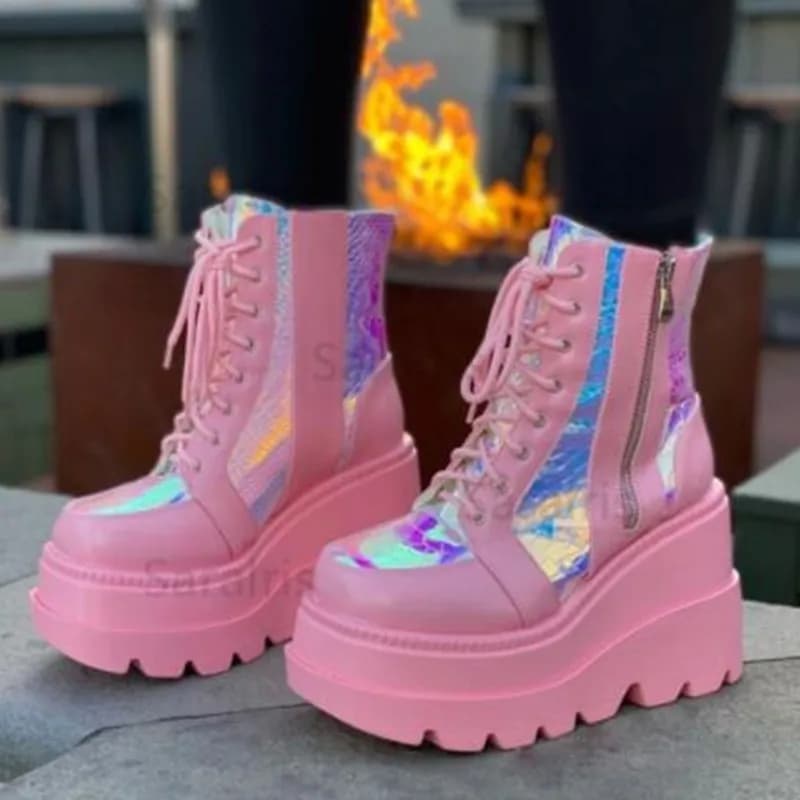 2023 New Autumn and Winter Women's Platform Boots High Top Side Zipper Boots Punk Style Thick Sole Large High Heel Women's Shoes