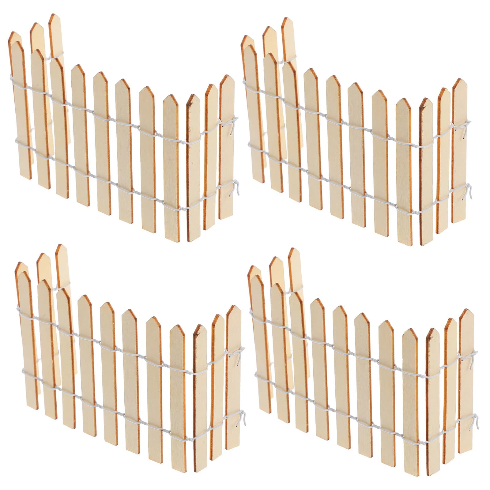 4Pcs Miniature Garden Fence Natural Wood Decorative Picket Fence Unfinished Slats for Outdoor Craft DIY Microlandscape