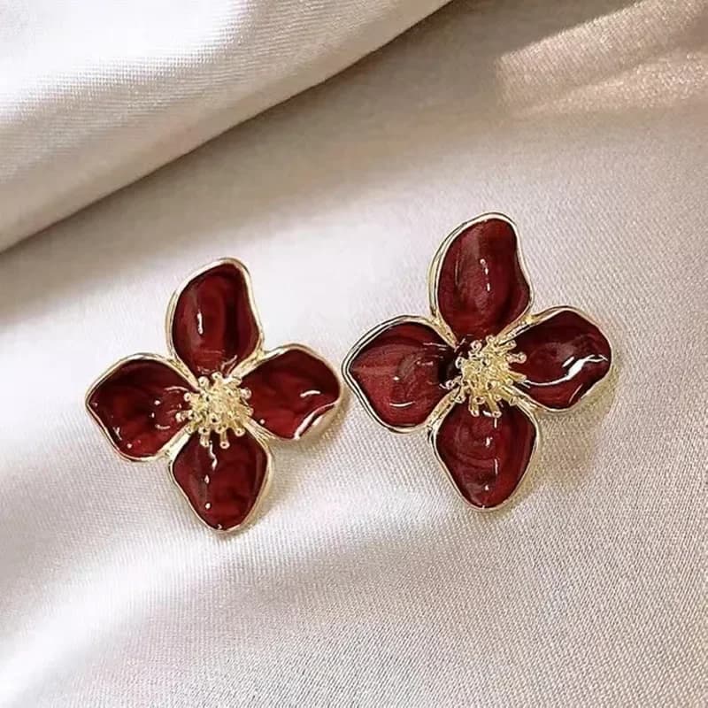 Fashion Korean Women Retro Drip Glaze Red Flower Earrings Women for Delicate Earrings Luxury Couple Engagement Jewelry Gift - image 3