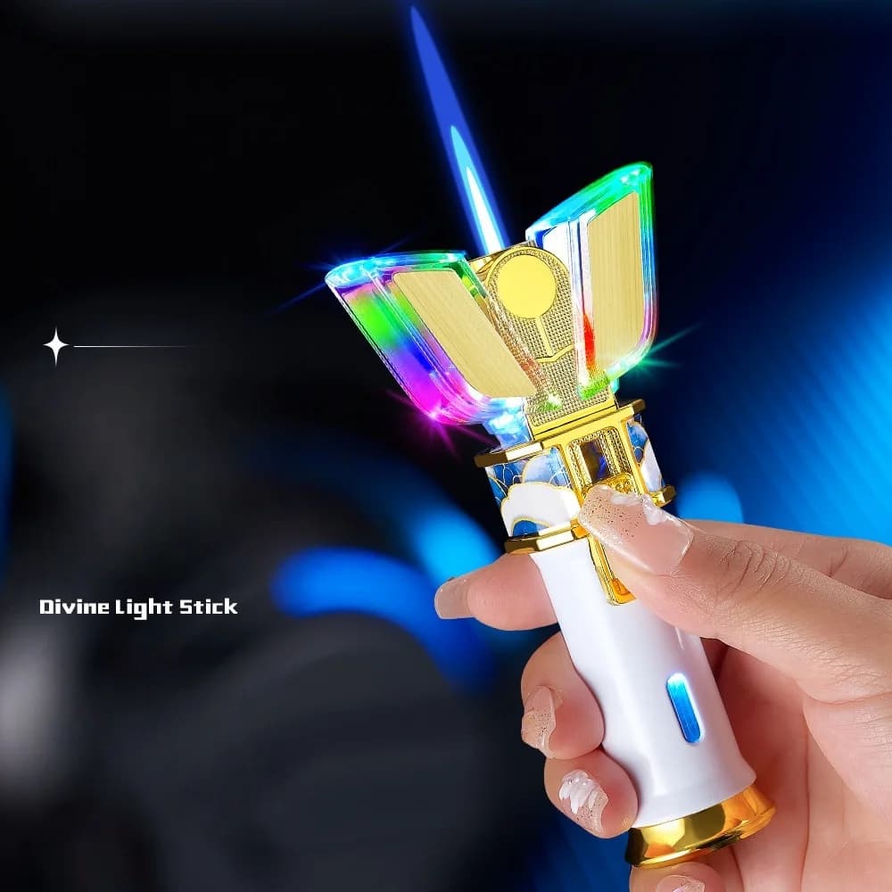 New Fashionable Divine Light Rod Gas Electric Dual Use Lighter Windproof LED Color Light Butane Inflatable USB Lighter - image 4