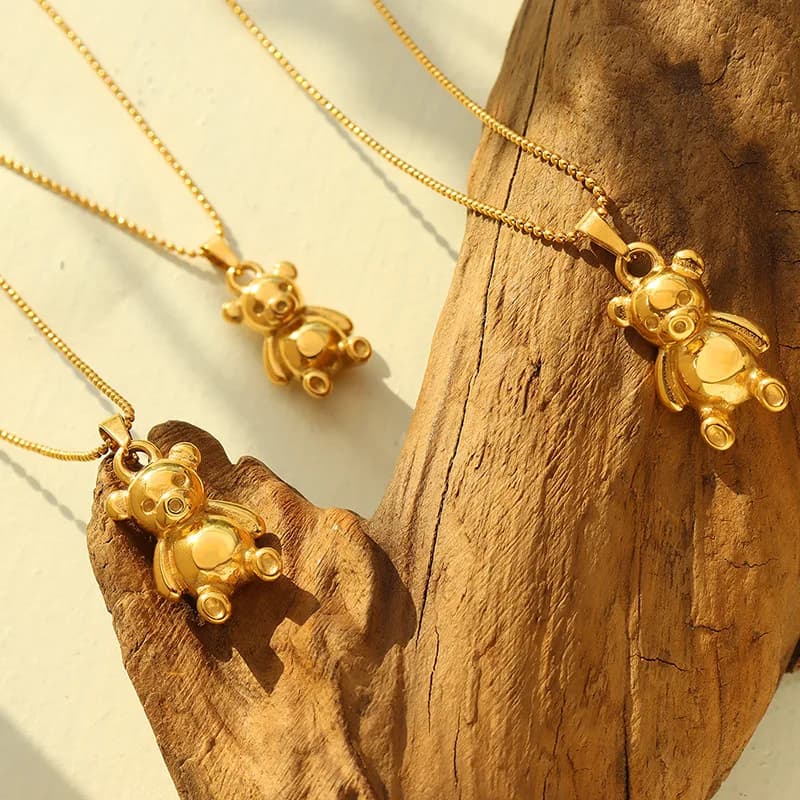 CARLIDANA Stainless Steel Gold Plated Teddy Bear Pendant Cute 3D Teddy Bear Hollow Pendant Charm Waterproof for DIY Jewelry - image 4