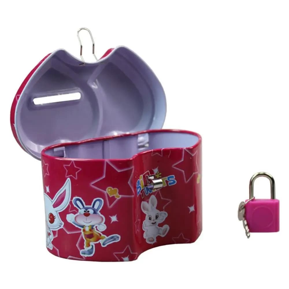 With Lock and Key Tinplate Piggy Bank Cartoon Print Design High Capacity Coin Savings Box Iron Art Cute Kids Storage Jar - image 6