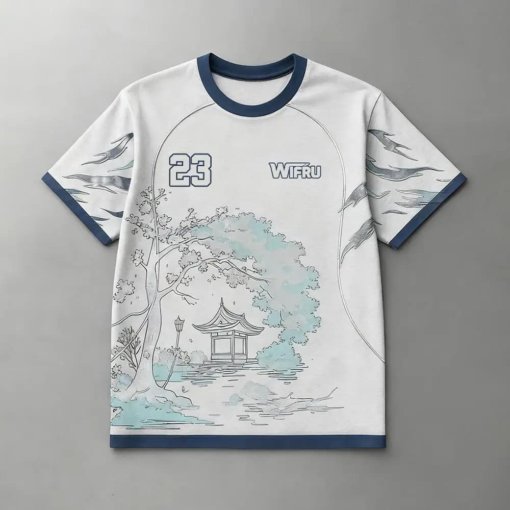 Traditional Ink Painting Graphic Football T-shirt WIFRU Japanese Anime Style Sports Training Jersey Men's Breathable Casual Tops - image 3