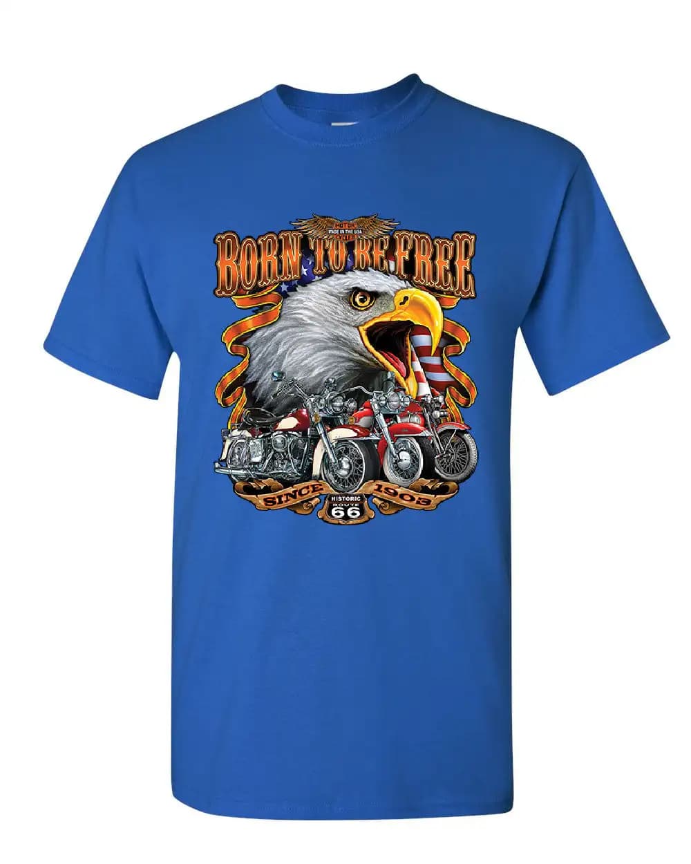 Born To Be Free Historic Route 66 Bald Eagle Motorcycle T-Shirt 100% Cotton O-Neck Short Sleeve Summer Casual Mens T-shirt - image 5