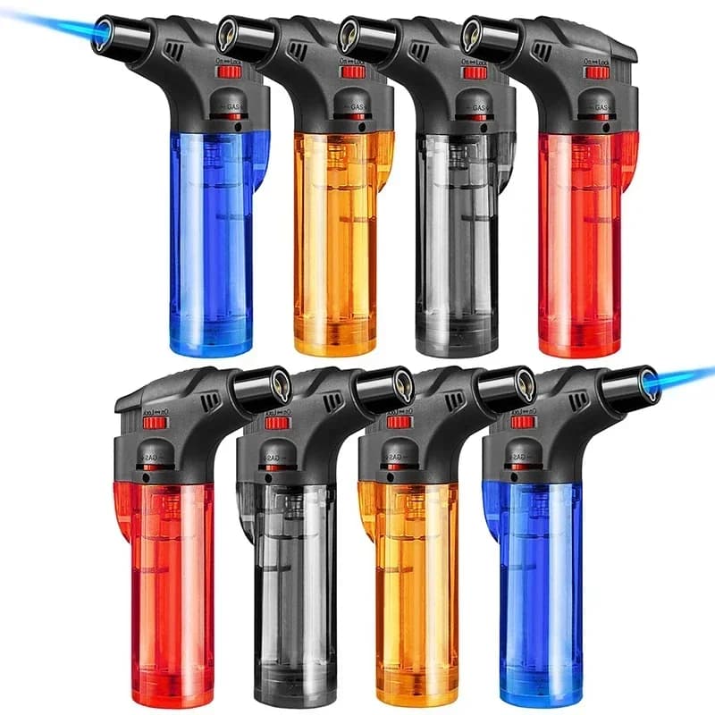 Windproof Large Capacity Inflatable Lighter with Jet Flame Butane Torch Suitable for Candle Camping BBQ Kitchen Outdoor Lighter
