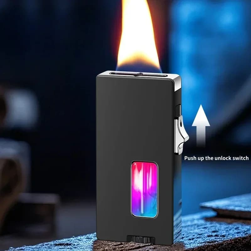 2025 NEW Open Fire Butane Gas Metal Lighter LED Visible Gas Window Sensing Shake Ignition Electric Lighter Smoking Men's Gift - image 4