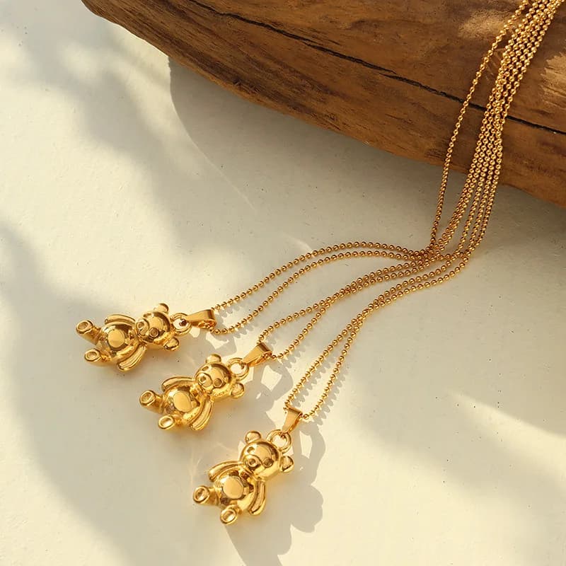 CARLIDANA Stainless Steel Gold Plated Teddy Bear Pendant Cute 3D Teddy Bear Hollow Pendant Charm Waterproof for DIY Jewelry - image 3