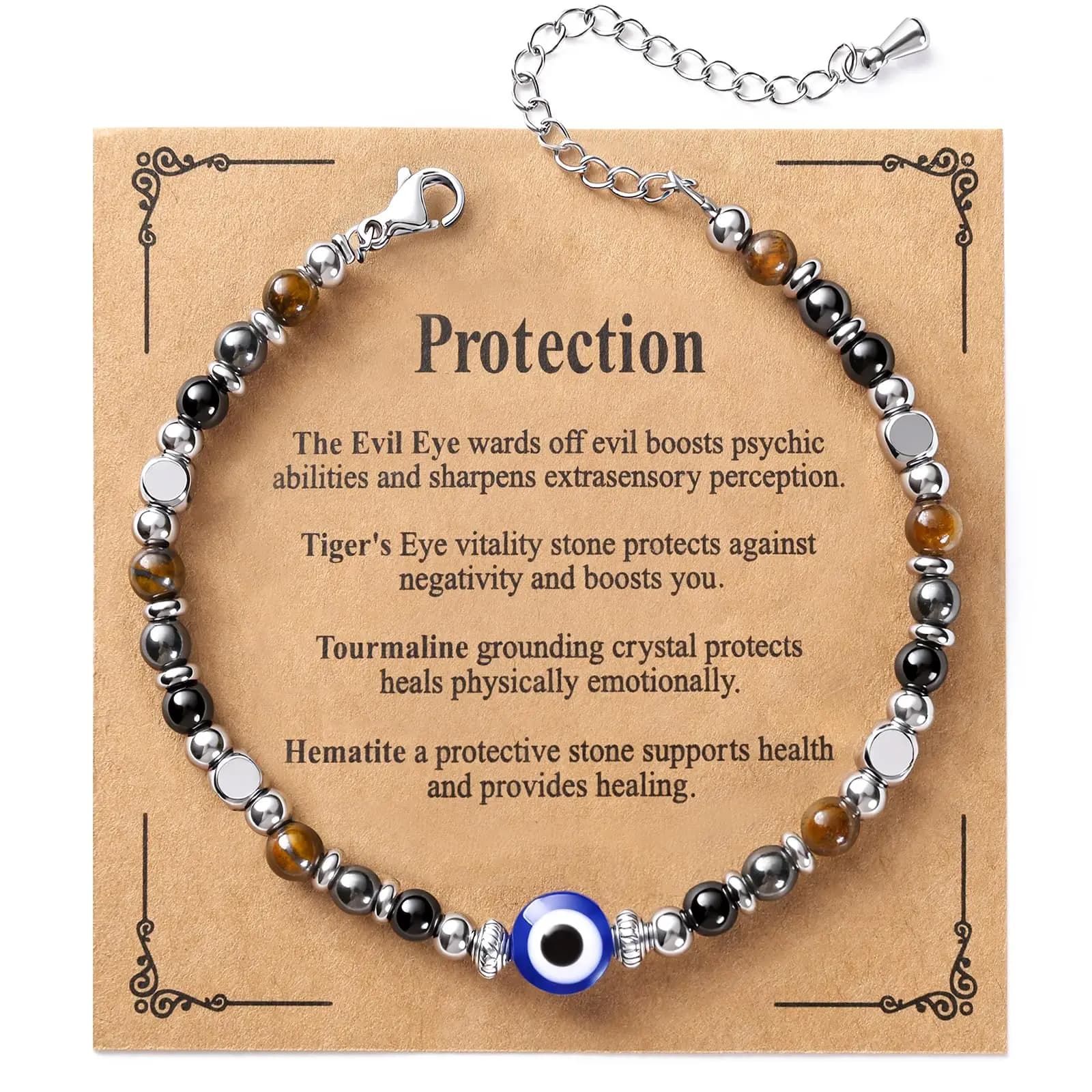 Jardme Natural Healing Crystals Stainless Steel Bracelets for Women Anxiety Relief Luck Kalm Inspirational Spiritual Jewelry