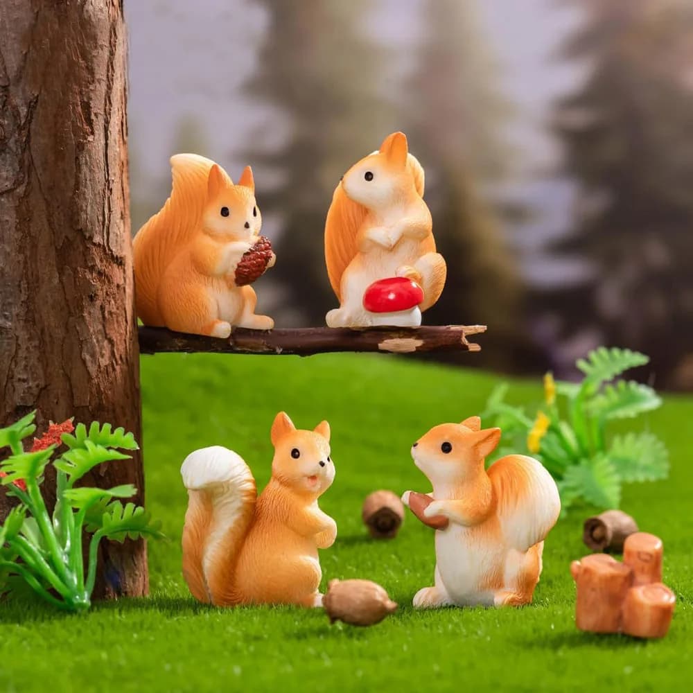 7Pcs Resin Miniature Squirrel Figurines Mini Forest Animal Figures for DIY Micro Moss Landscape Diorama Fairy Garden Craft - image 6