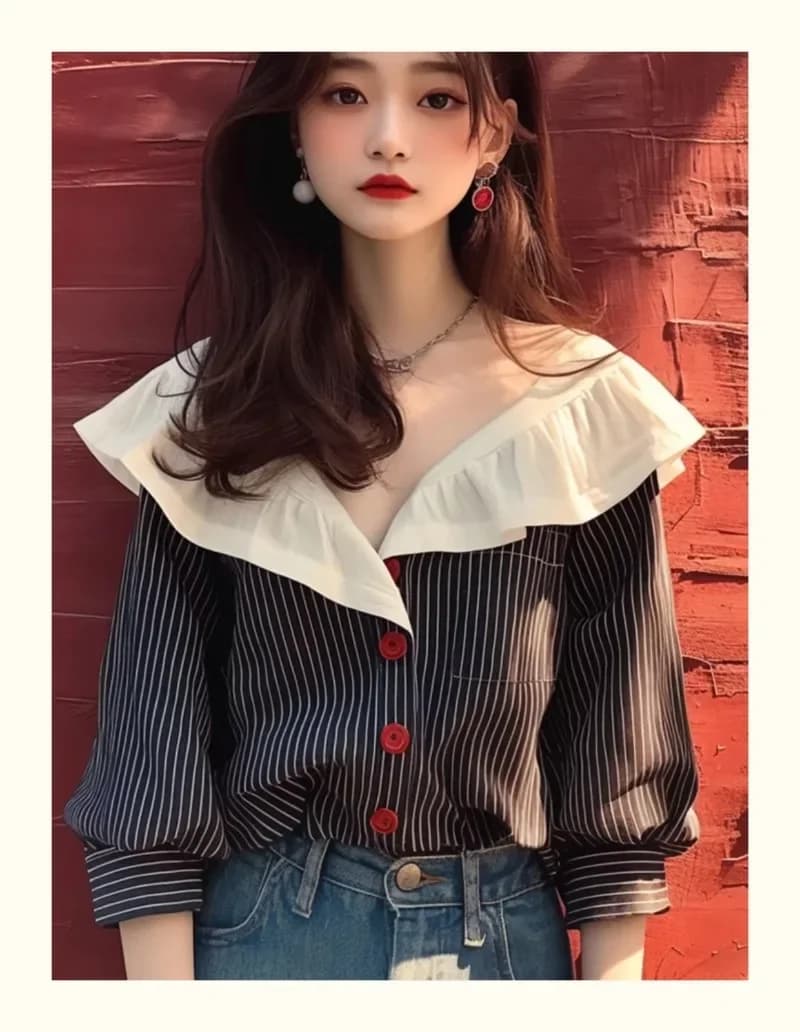 Vintage Women's Shirts Spring/summer New Chiffon Striped Women Blouses Loose Long Sleeve Top Ruffles Korean Clothing Sales - image 6