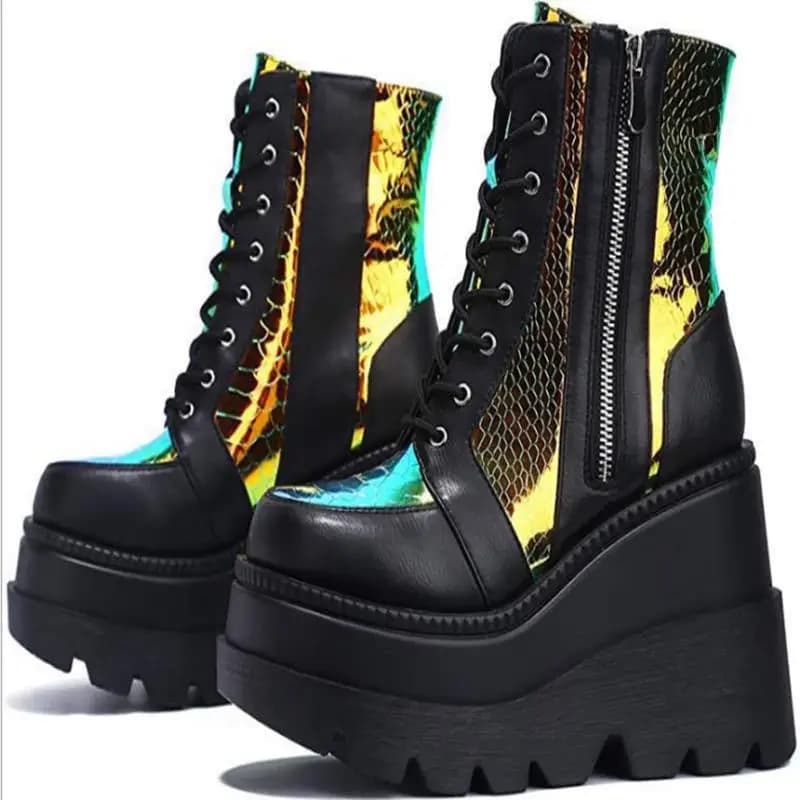 2023 New Autumn and Winter Women's Platform Boots High Top Side Zipper Boots Punk Style Thick Sole Large High Heel Women's Shoes - image 3