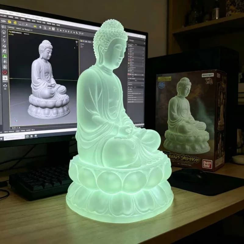 3D Printed Luminous Buddha Statue Ornament Meditation Decor Home Car Desktop Night Pearl Shining Gift - image 4