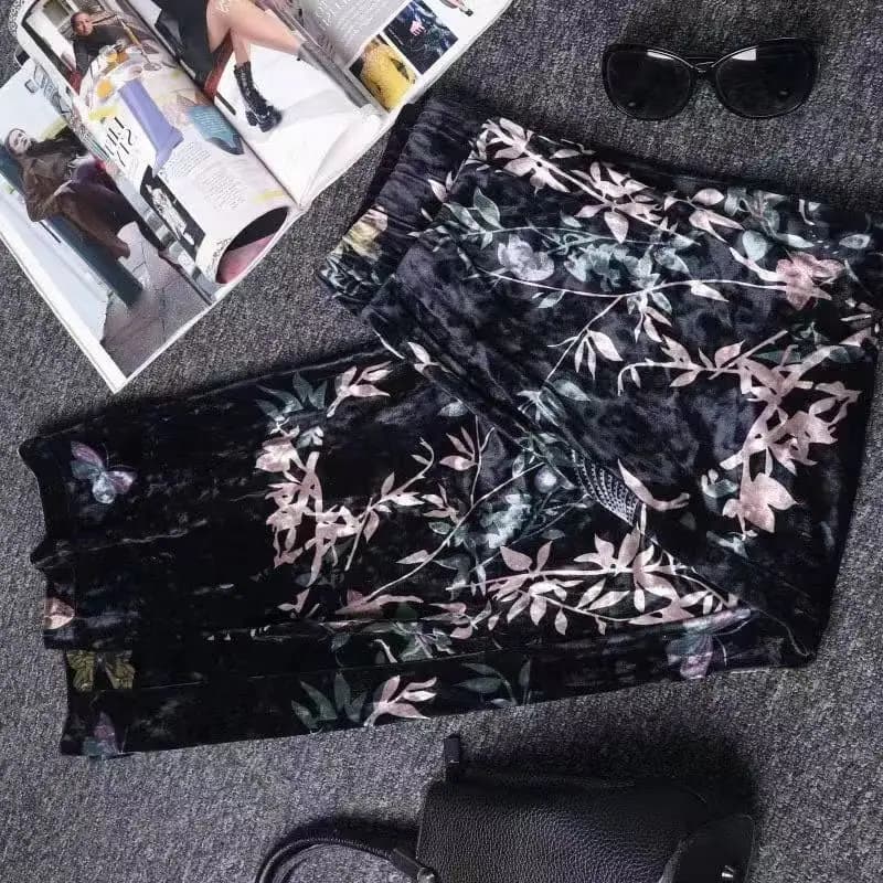 Canary Gloss Printed Wide Leg Pants Women's High Waist 2024 Spring Skin-friendly Trousers New Loose Sag Slimming Straight Pants - image 4