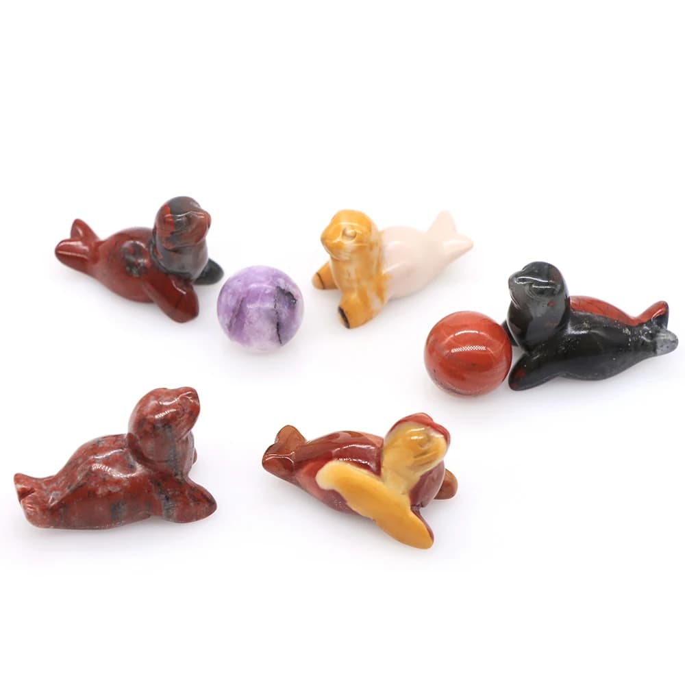 40mm Sea Lion Figures Natural Stones Ocean Animal Statue Healing Crystal Quartz Carved Figurine Room Ornaments Childrens Gift