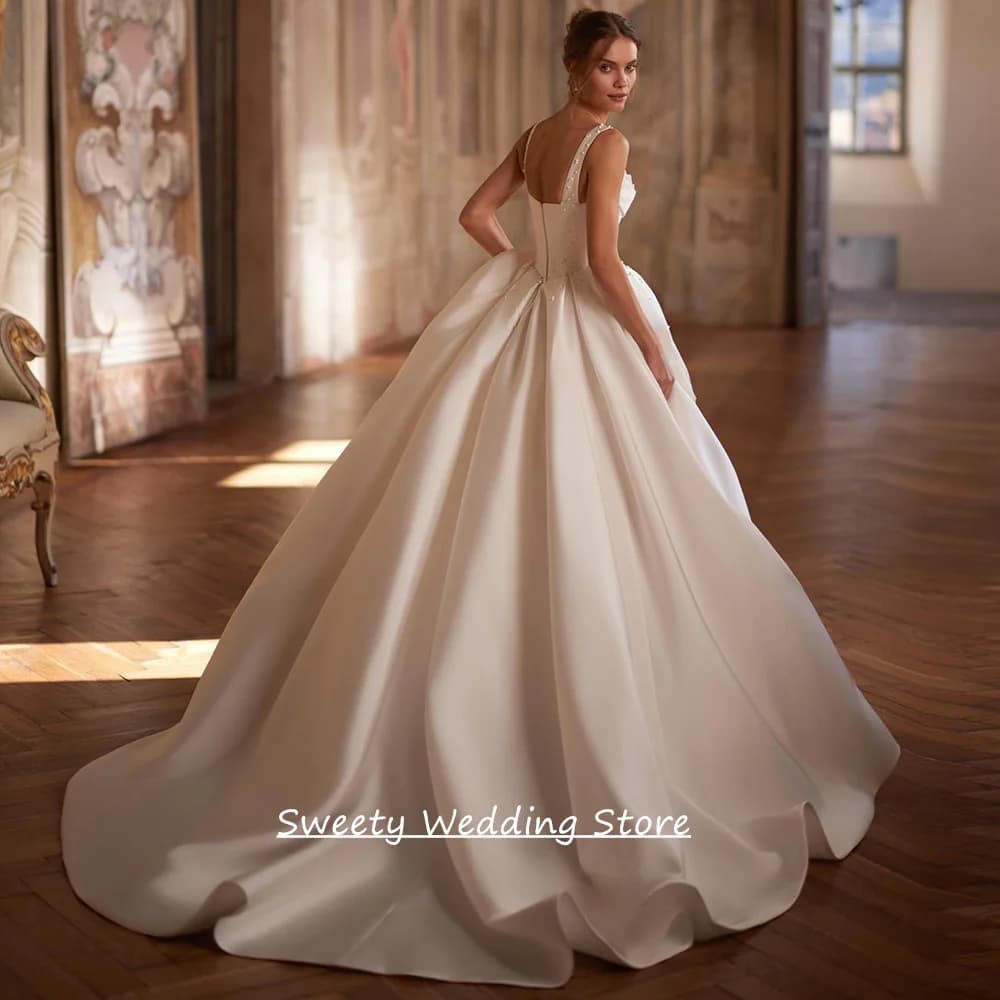 Bride Wedding Dresses for Woman Customized V Neck Sleeveless Pleat Pearls Draped Skirt A Line Bridal Gown Vestido Noiva - image 3