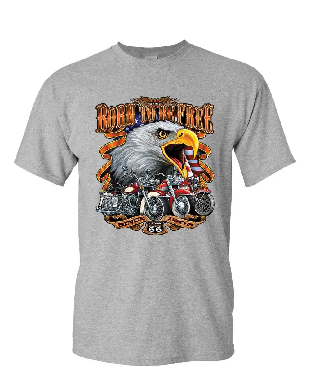 Born To Be Free Historic Route 66 Bald Eagle Motorcycle T-Shirt 100% Cotton O-Neck Short Sleeve Summer Casual Mens T-shirt - image 3