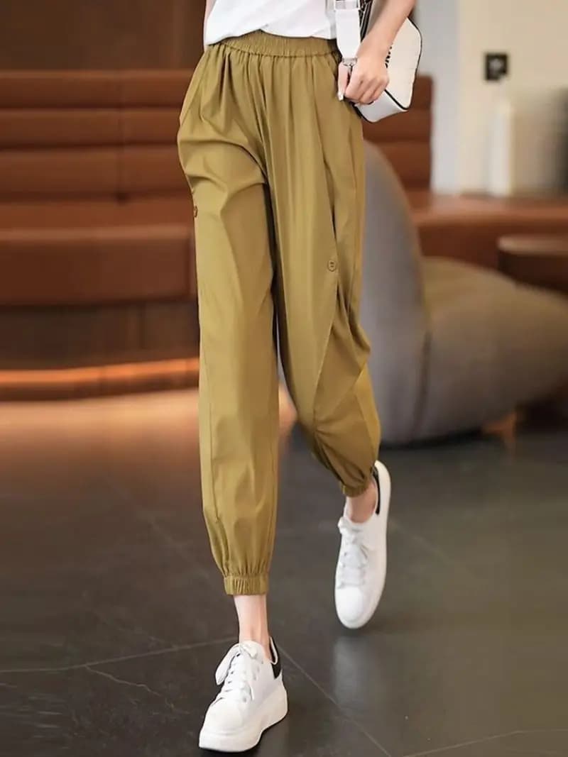 2023 Fashion New Pants Women Summer Thin Loose Solid Color Versatile Large Casual Elasticity Waist Straight Leg Lantern Trousers - image 6