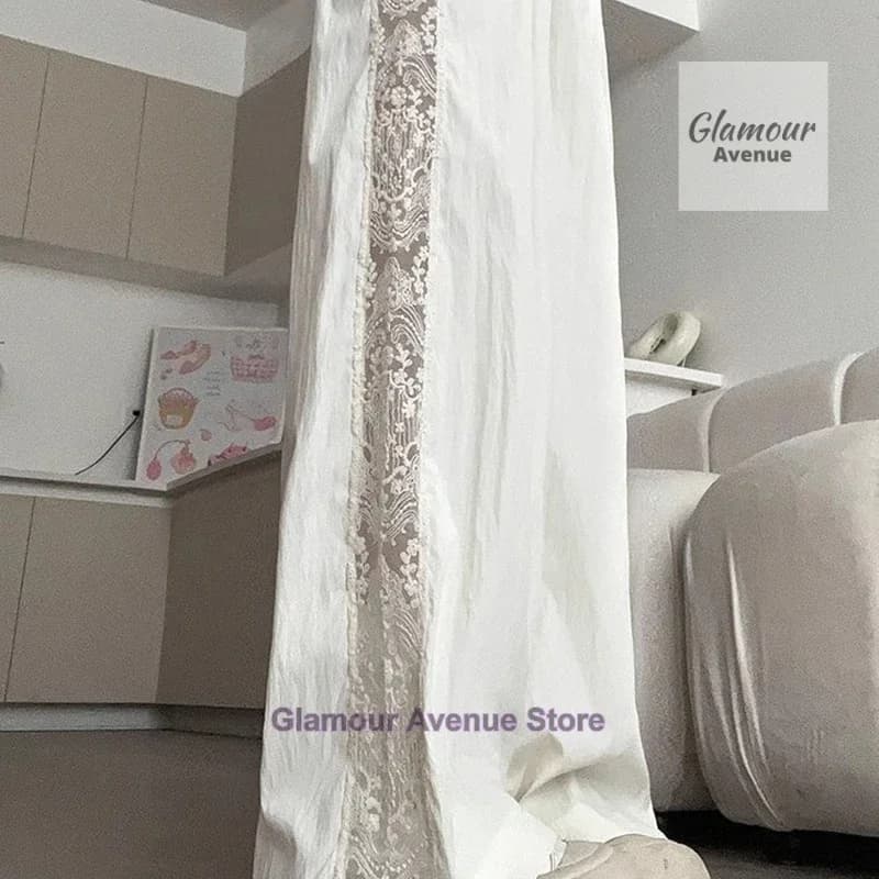 French retro lace design stitching pants women's summer new fashion temperament straight loose wide leg drop casual pants. - image 5