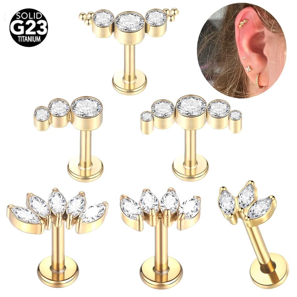 1Pc G23 Titanium Ear Tragus Cartilage Helix Daith Piercing Stud Earrings for Women Internal Thread Labret Piercing Lip Ring 16G - image 3
