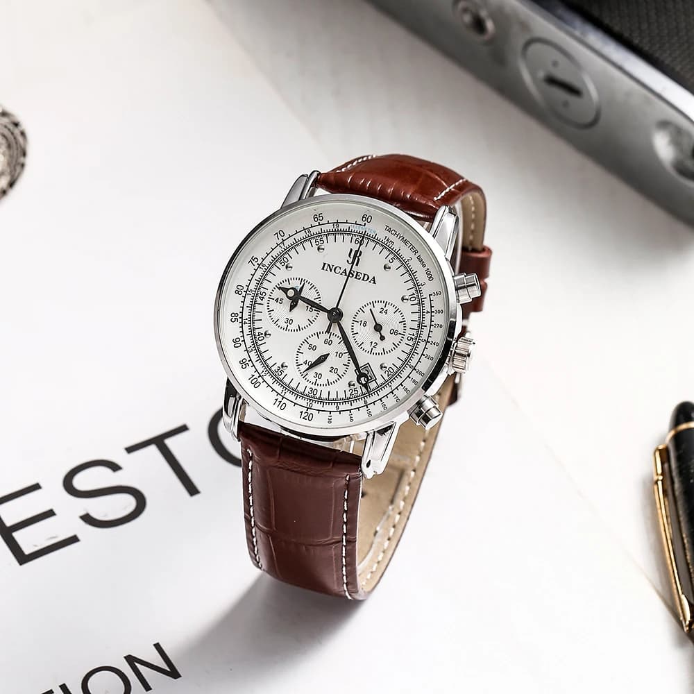 2025 New INCASEDA Luxury Multi functional Fashion Men's Six Needle Multi functional Timing Watch Calendar High end Quartz Watch - image 3