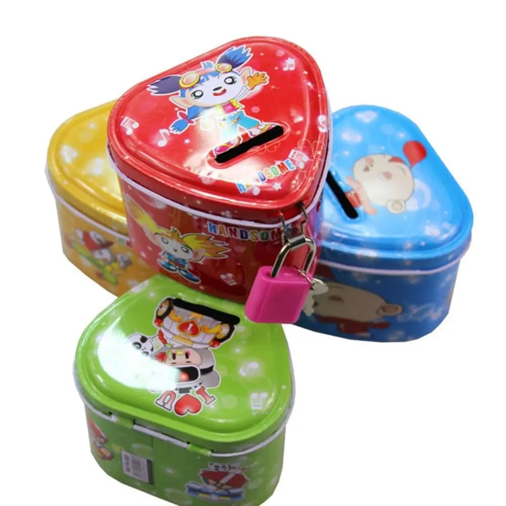 With Lock and Key Tinplate Piggy Bank Cartoon Print Design High Capacity Coin Savings Box Iron Art Cute Kids Storage Jar - image 4