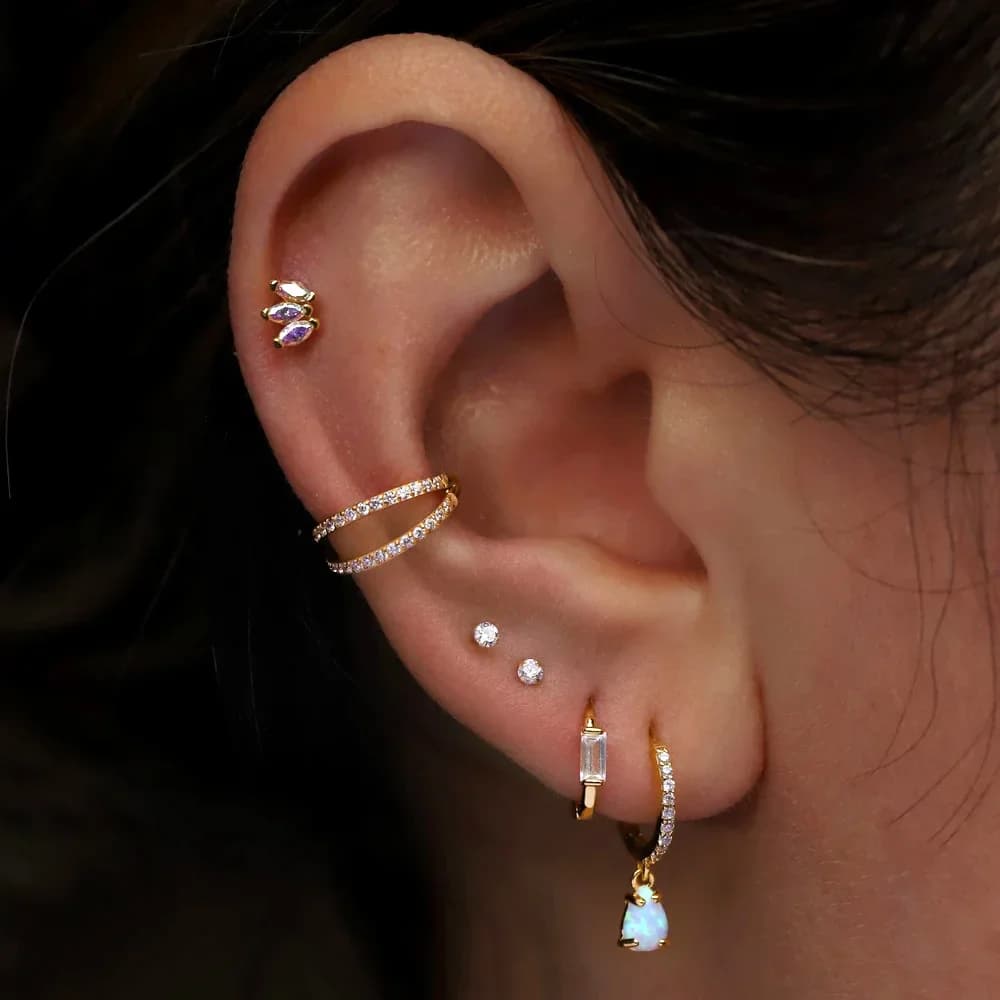 F136 Titanium Piercing Double Layered Triple Stack Hinged 16g Zircon Nose Ring Helix Cartilage CZ Small Cartilage Septum Clicker - image 3