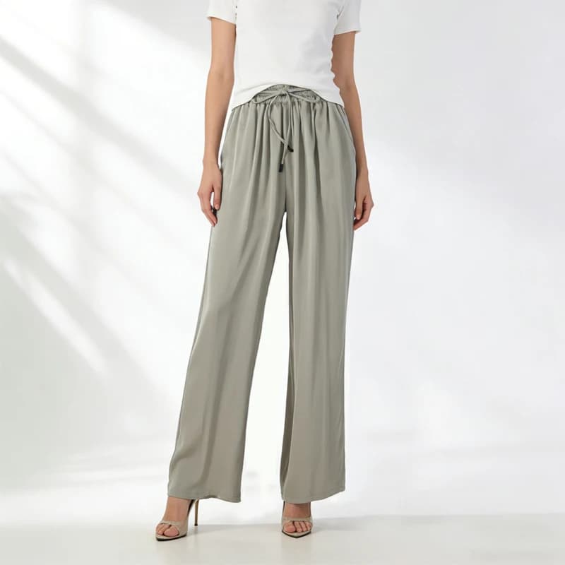 Vertical Naked Feeling 93% Natural Mulberry Silk Elastic Double Qiao Satin Elastic Waist Women's Fashionable Wide Leg Pants - image 3
