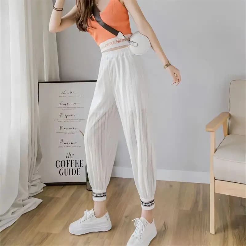 2024 Summer Korean Version of Hip-hop Style Fashionable and Personalized High Waisted Pocket Breathable Hollow Mesh Hoodie Pants - image 3