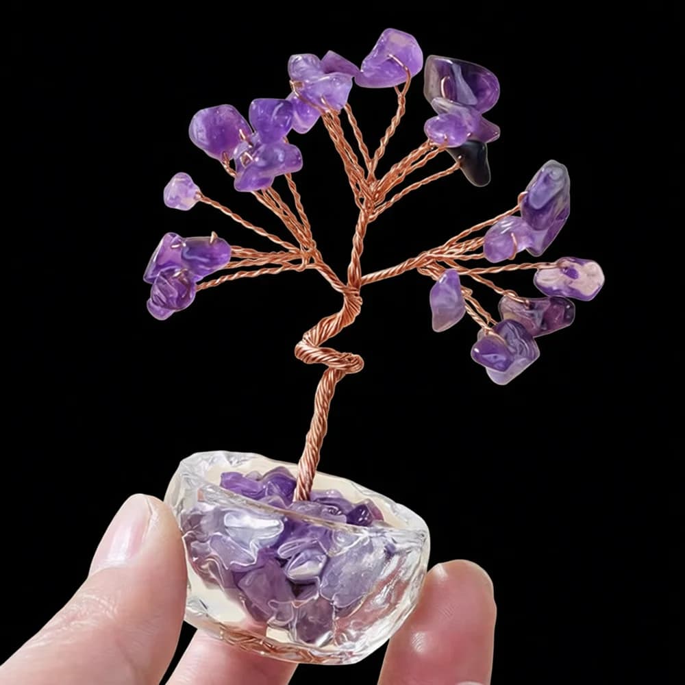 Crystal Money Tree Natural Stone Healing Quartz Gemstones Copper Wire Wrapped Plant Crafts Lucky Gift Feng Shui Home Decoration