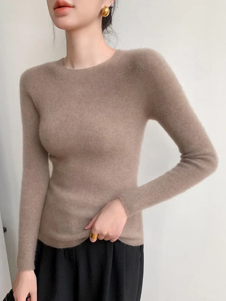 Basics 100% Merino Spinning Wool Women Sweater Autumn Winter Slim Knitted Pullover Soft Jumper Long Sleeve Cashmere Clothes Tops - image 6