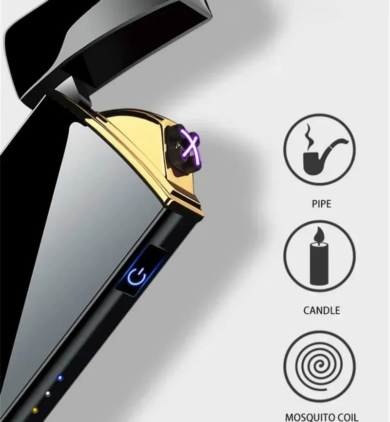 Hot Selling Windproof Electric Metal Lighter Double Arc Flameless Plasma Lighter USB Rechargeable LED Power Display Touch Sensor - image 3