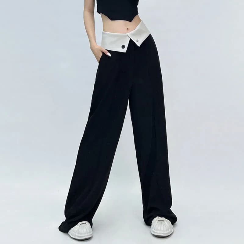 Streetwear Women Yuppie Style Flip Waist Suit Pants Female Summer High Waist Draped Casual Wide Leg Straight Pants - image 5