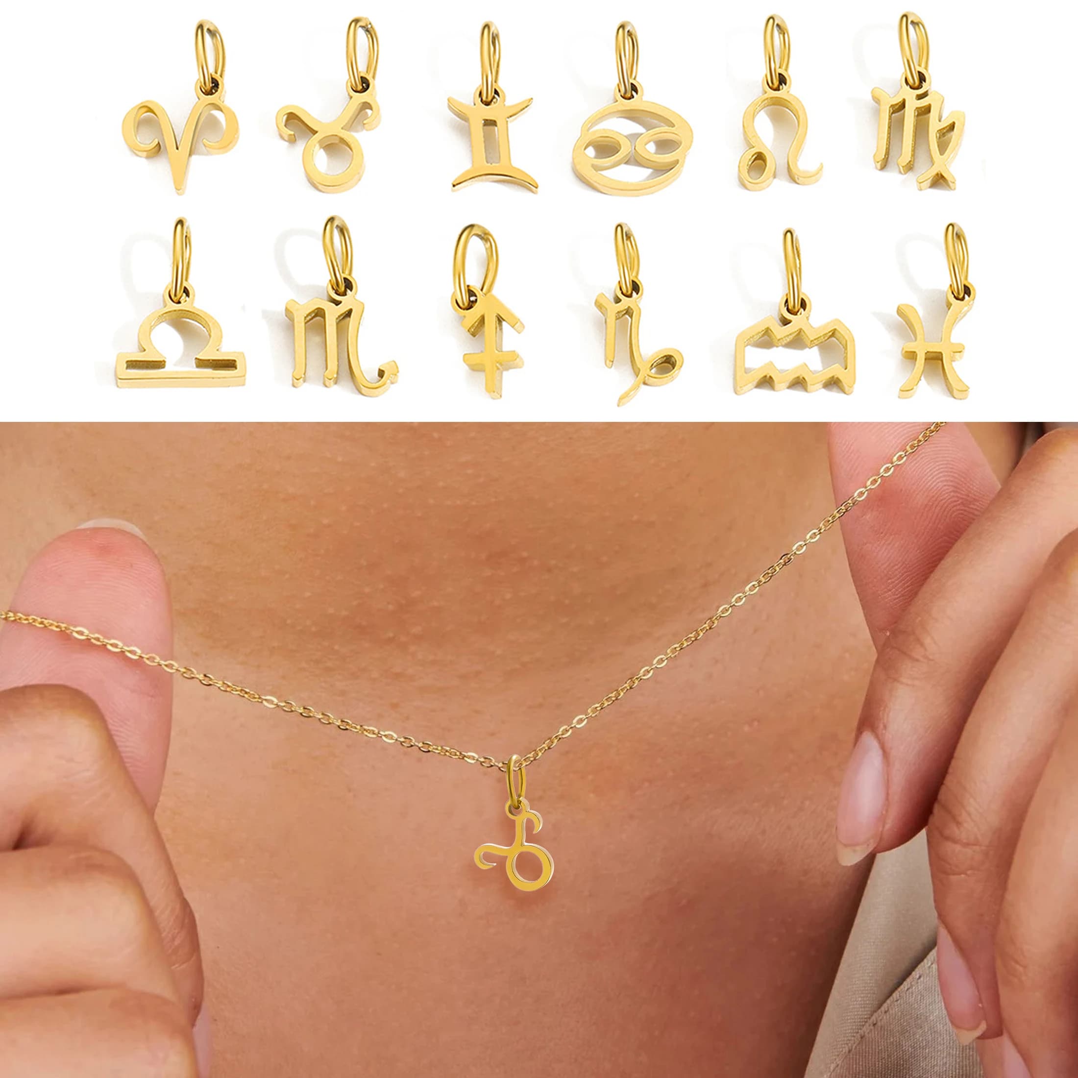 Trendy Stainless Steel Gold-Plated Zodiac Jewelry Necklace -  Wholesale Series