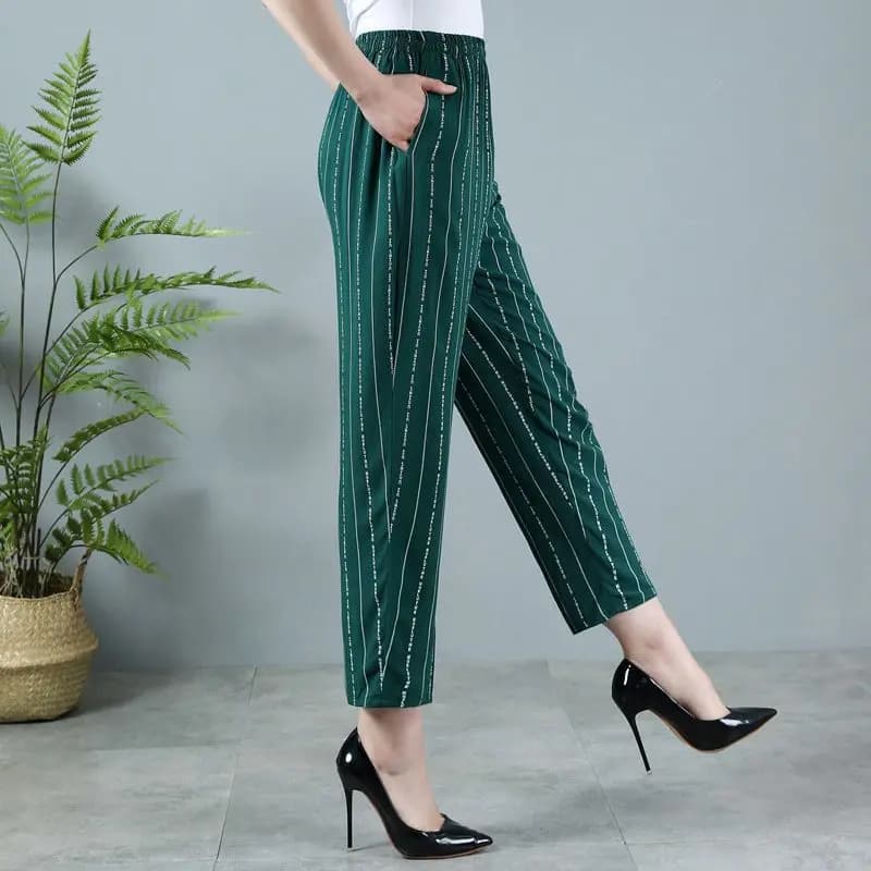 2023 Summer Fashion Elastic High Waist Slim Stripe Contrast Color Pocket Casual Loose Versatile Women's Small Foot Harlan Pants - image 4