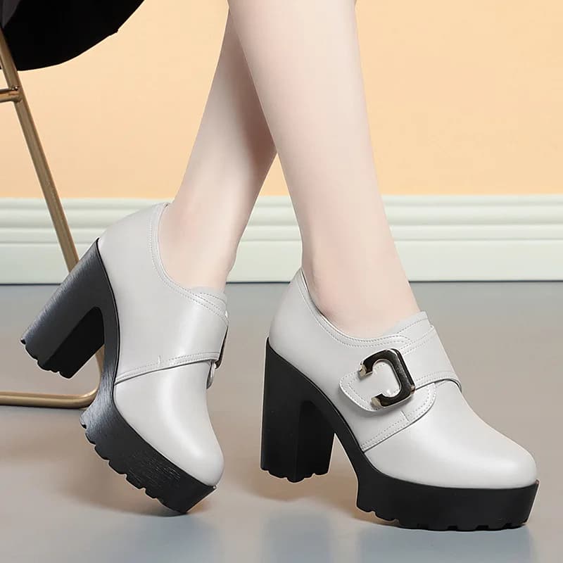 British Style Deep Mouth Soft Leather Chunky Shoes 2024 Spring Block High Heels Shoes Women Oxfords For Office Grace Mode - image 6