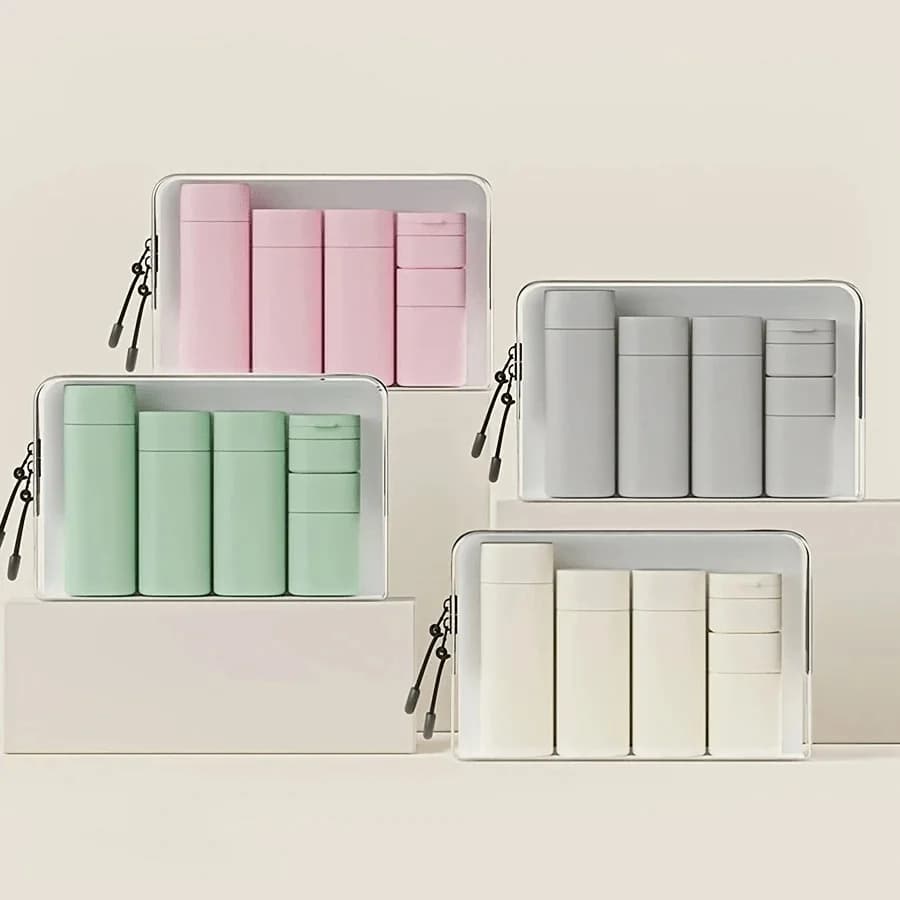 TPU PE Empty Travel Bottles Set, Refillable Cosmetic Containers for Shampoo Shower Gel Lotion Cream, Portable Skincare Kit