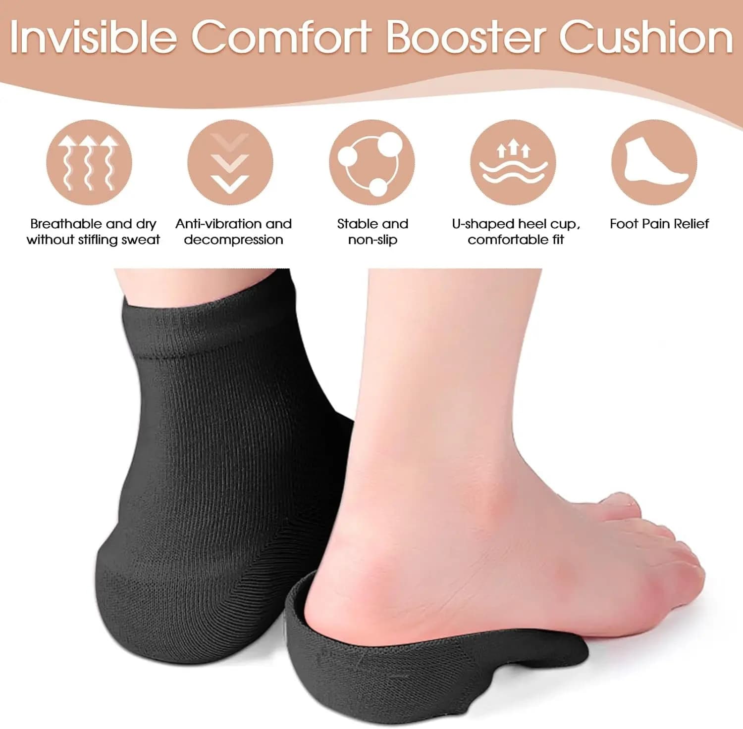 1 Pair Height Max Socks Invisible,Non-Slip,Reusable Shoe Lifts Height Increase Socks Reduce Foot Pain and Correct Poor Posture - image 5