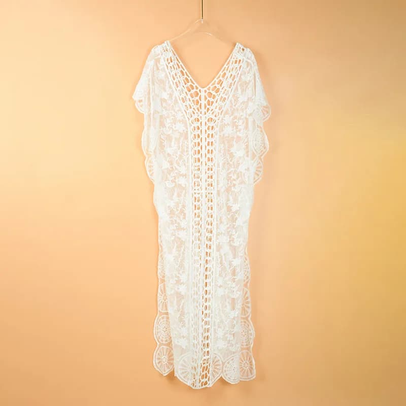 2024 Beach Blouse Women's Crochet Hollow Lace Robe Sunscreen Beach Dress - image 6