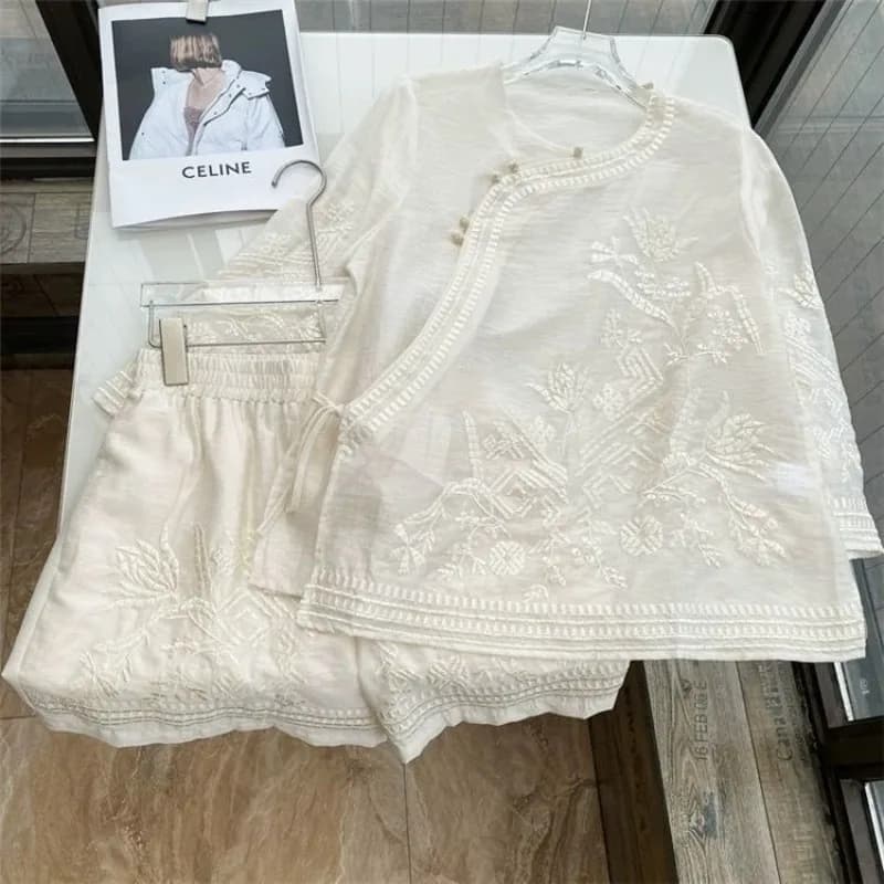 New Chinese Style National Style New High-end Thin Top Versatile Casual Suit Women's Shorts Two-piece Set High Appearance Level - image 4