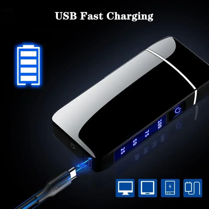 Touch Sensing Metal Electric Outdoor Windproof Lighter Dual Arc Flameless Plasma USB Rechargeable Lighters Digital Power Display - image 5